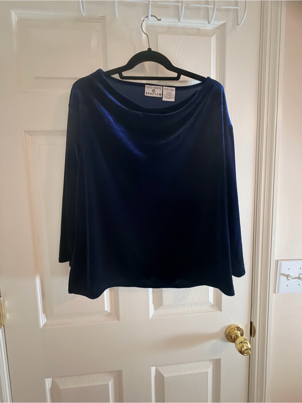 Y2K kathy ireland Navy Velvet Boatneck Long Sleeve Top